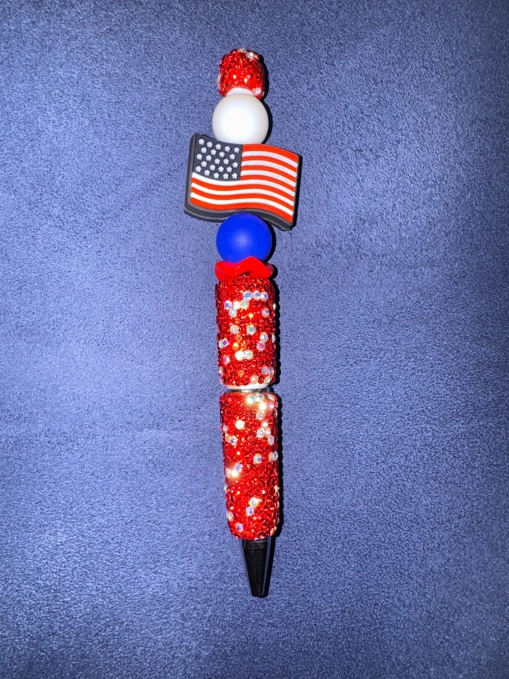 Patriotic Red Bejeweled Decorative Pen with American Flag, NEW, Handcrafted - Picture 1 of 6